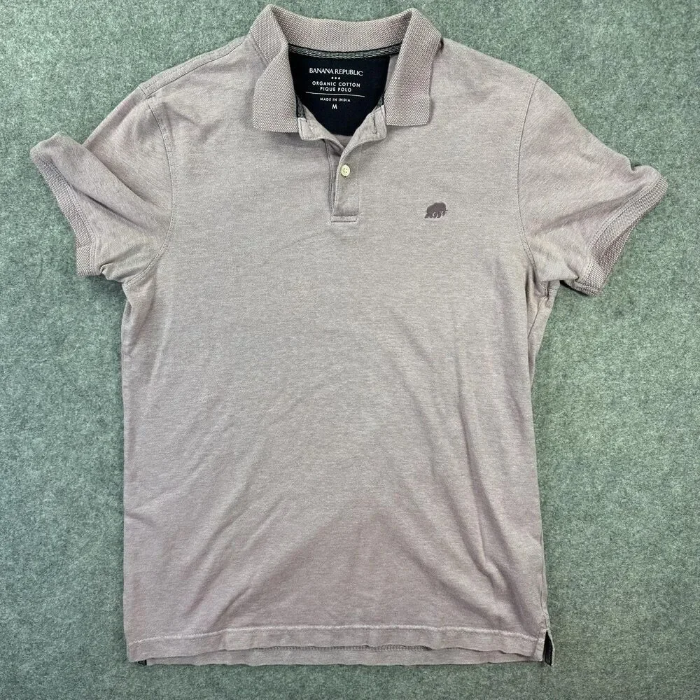 Banana Republic Polo Shirt Mens Medium Purple Solid Organic Cotton Pique Casual